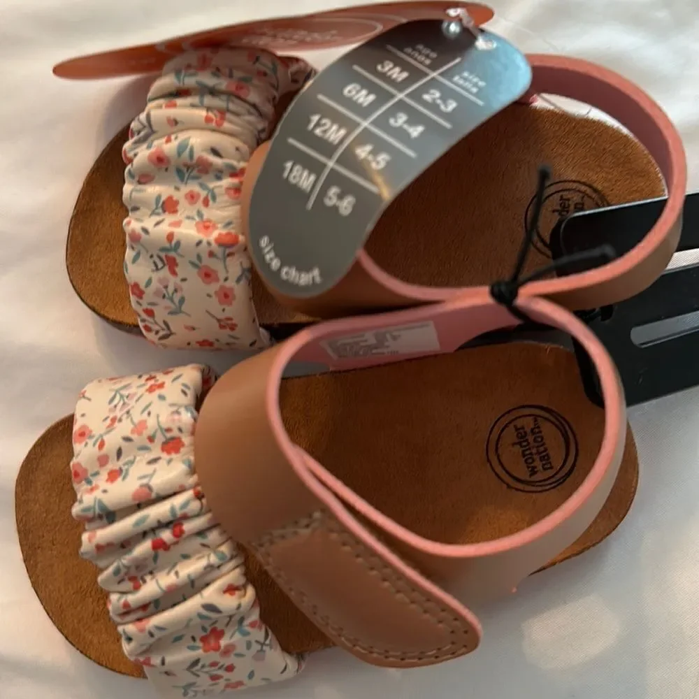 Baby Floral Brown Footbed Sandals Comfort Girls Velcro Comfort Many Sizes NWT